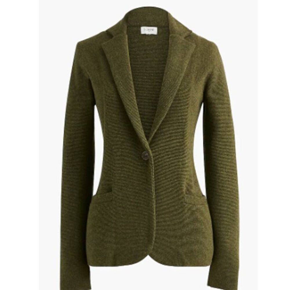 J Crew Women's Schoolboy Sweater Blazer One Button Front Coat 100%Cotton Medium - Picture 2 of 7